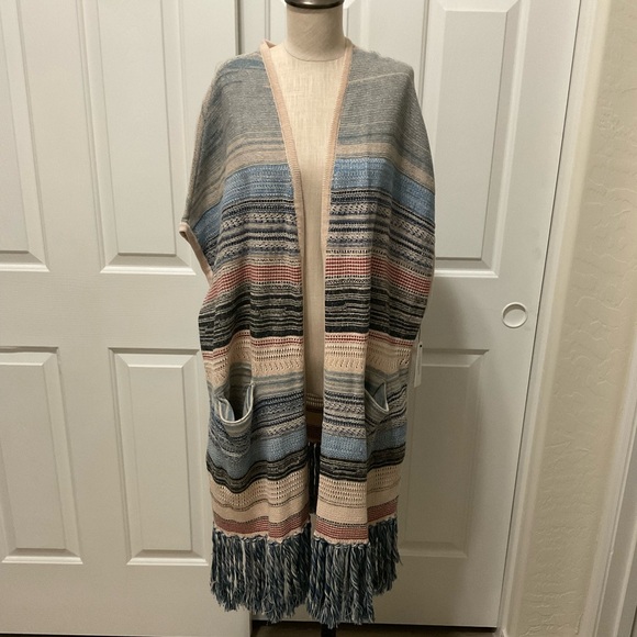 Liverpool Los Angeles Stripe Fringe Boho Western Longline Cardigan M/L NWT - Picture 1 of 8